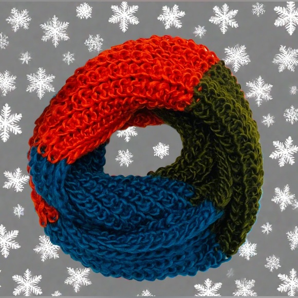 NEW Winter Knit Infinity Scarf Orange Green Blue Striped Scarf - Picture 2 of 5